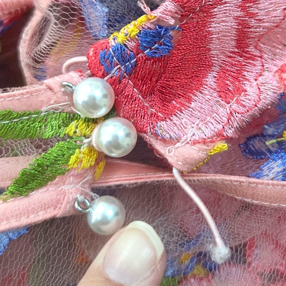 For Love & Lemons Percy Mini Dress Sheer Coquette Womens Small Pink Floral Fairy - Picture 10 of 15